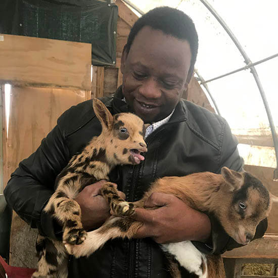 Muhidin with baby goats